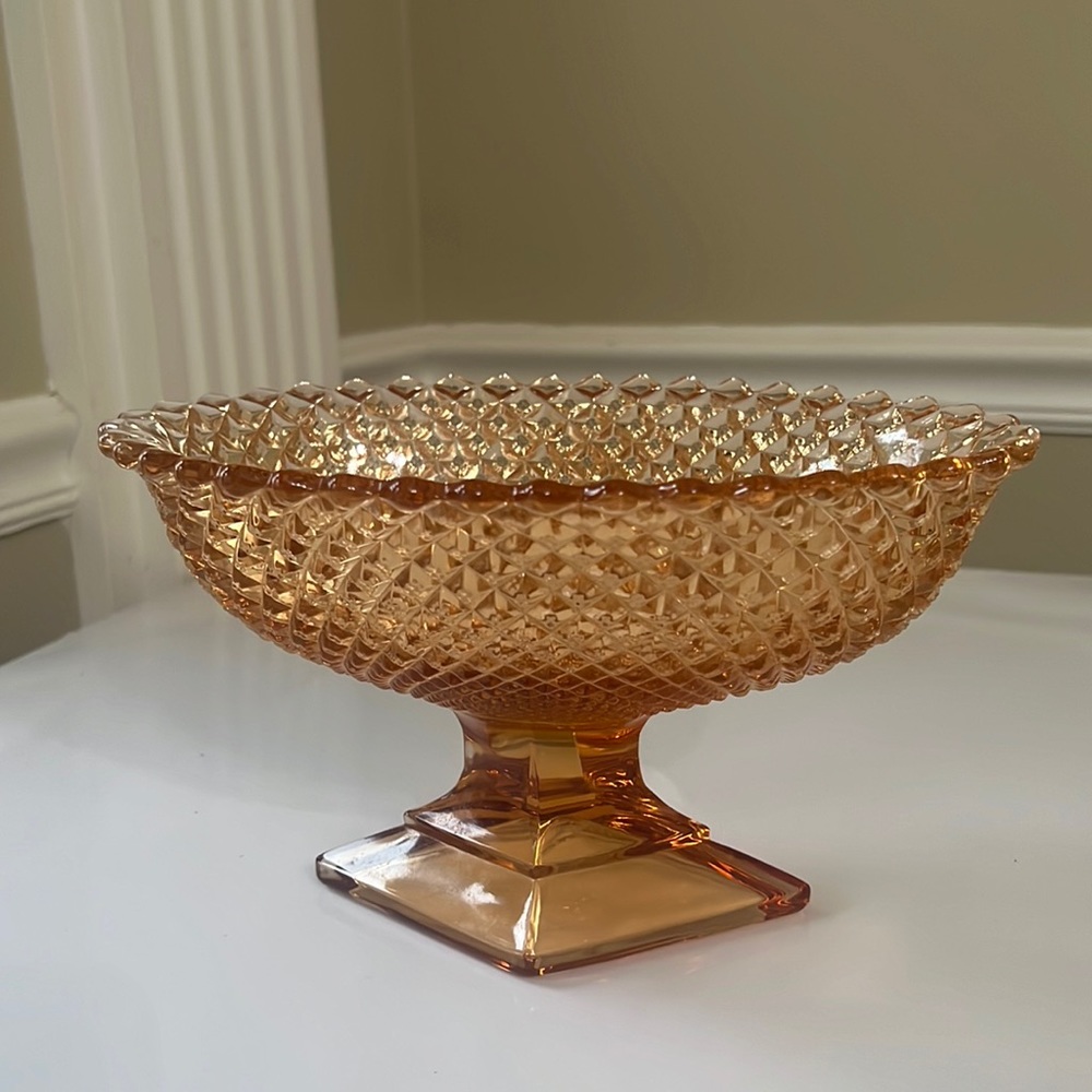 Unbranded Westmoreland Diamond Cut Hobnail Pedestal Compote, Oval Bowl